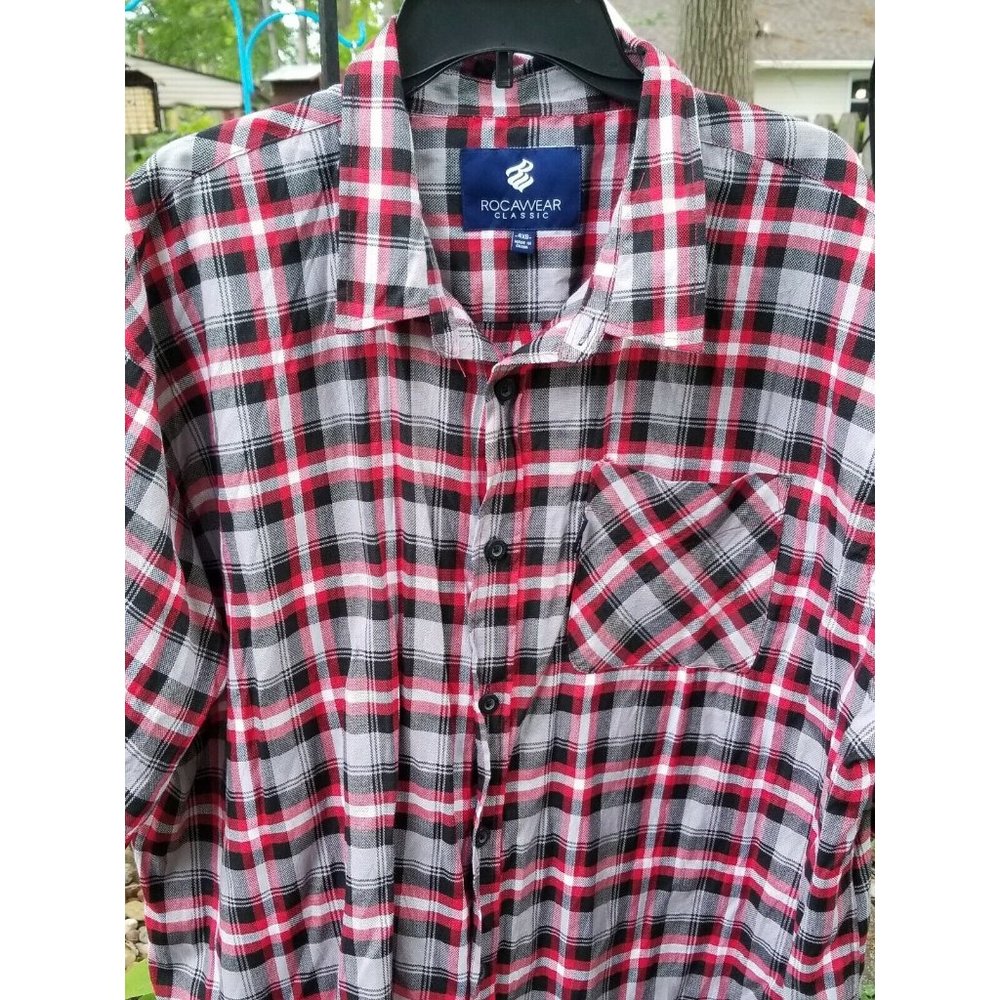 ROCAWEAR Mens 4XB 4X-BIG plaid Button-up shirt